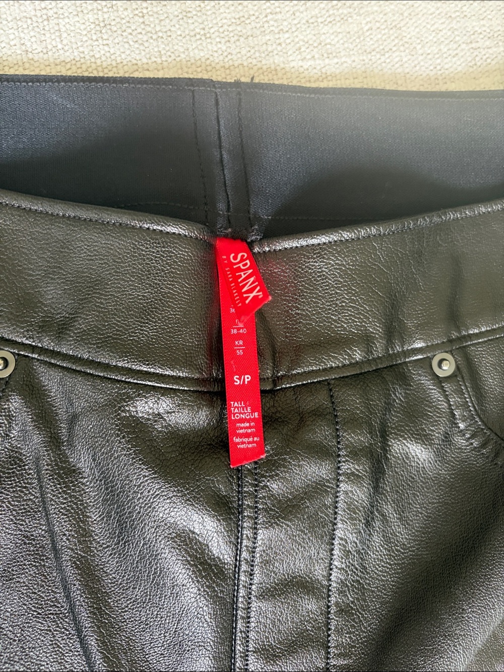 SPANX Faux Leather Jeggings in Black with Red Brand Tag